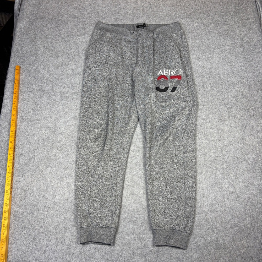 Aeropostale Mens XL Gray Heather Aero 87 Graphic Jogger Sweatpants Lounge Pants
